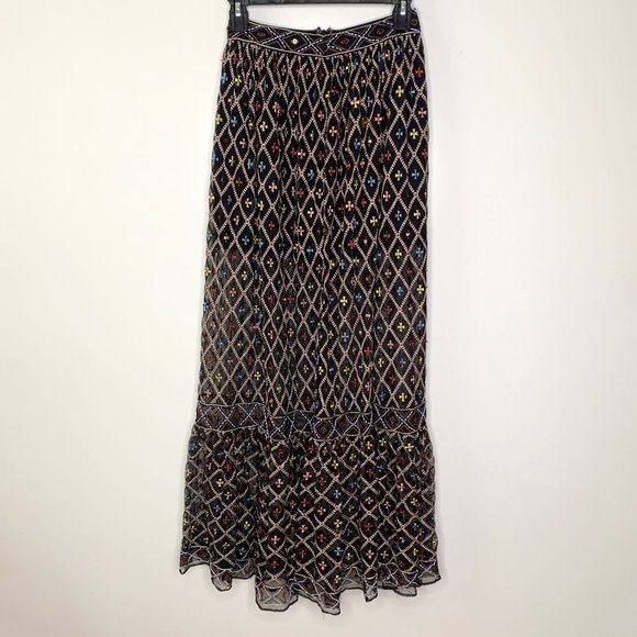 NWT TULAROSA Lexi Beaded Embroidered Black Sheer Maxi Skirt Sz XXS - Picture 4 of 15